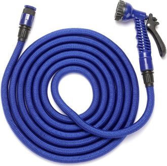 OEM Manguera De Jard&iacute;n Extensible De 15 M, Ligera, Con Pistola Pulverizadora De 7 Posiciones, Conector Universal Y Soporte Para Grifo. Color Azul