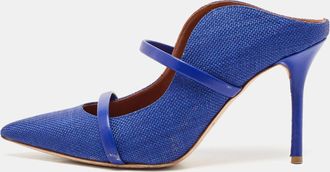 Malone Souliers Navy Blue Woven Raffia And Leather Maureen Mules