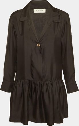 Sandro Black Silk Pleated Mini Dress