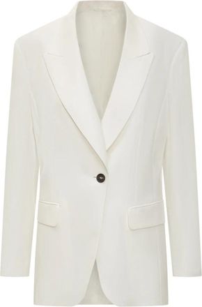 Brunello Cucinelli Twill Blazer met Monili - Dames - Blazers - Beige - 2XL - Linnen - Jassen
