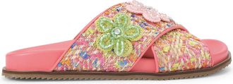 Kurt Geiger Womens Brixton Cross Strap Slide Sandals - Multicolour Fabric - Size UK 5