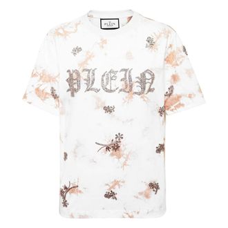 Philipp Plein Tops, Dames, Wit, S, Katoen, Tie-Dye T-Shirt Ronde Hals SS Flowers