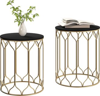 OUTSUNNY Nesting Small Garden Table Set of 2 with Marble Effect Top - Black | TJ Hughes