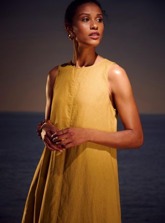 Contemporaine Womens Pure linen trapeze maxi dress