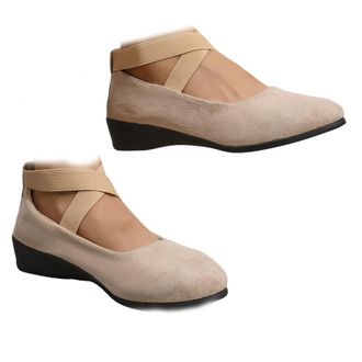 Generic Women Closed Toe Wedge Shoes Faux Suede Mary Jane Flats, Elastic Crisscross Strap Slip-On Low Platform Comfortable Dress Shoes for Work & Daily Walkin
