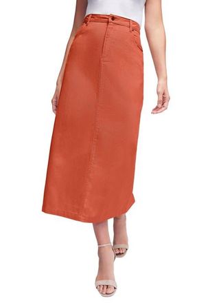 Jessica London Classic Cotton Denim Midi Skirt in Burnt Red at Nordstrom, Size 14