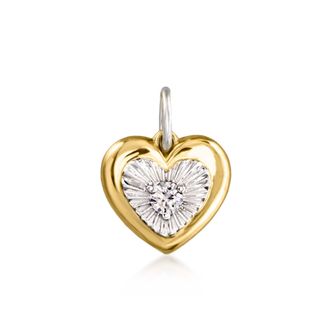 RS Pure by Ross-Simons Sterling Silver and 14kt Yellow Gold Heart Charm With Single Lab-Grown Diamond