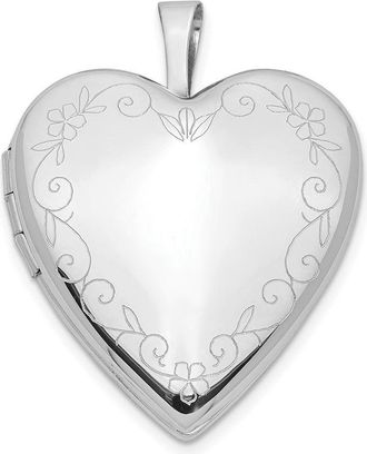 Diamond2Deal 14K White Gold Floral Vine Border 20mm Heart Locket