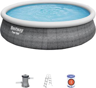Bestway Piscine Fast Set Ronde 457x107 Cm Motif Rattan Gris 57372
