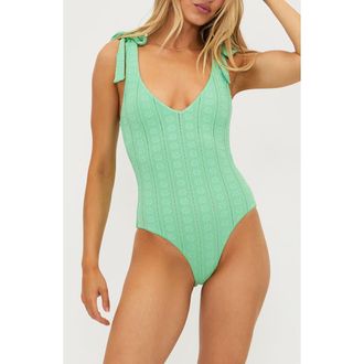 Beach Riot Akira Embroidered One-Piece Swimsuit in Sage Bloom Jacquard at Nordstrom Rack, Size X-Large