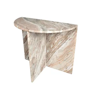 Jonathan Y Designs Patrice 20 Art Deco Minimalist Natural Marble Handmade Demilune Side Table, Pink/Beige/White