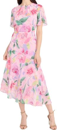Maggy London Short Sleeve Floral Midi Dress In Pink Floral