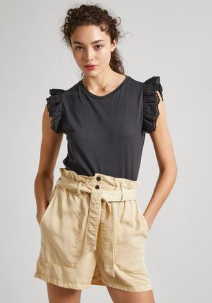 Pepe Jeans London T-Shirt PEPE JEANS LINDSAY, Damen, Gr. XL, grau (infinity grau), Jersey, Obermaterial: 100% Baumwolle, unifarben, regular fit, Rundhals, R&uuml;schen, Shir