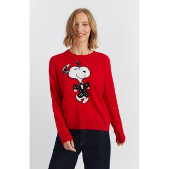 Chinti and Parker Wool-Cashmere Crewneck Dancing Snoopy Sweater in Velvet Red at Nordstrom, Size X-Small