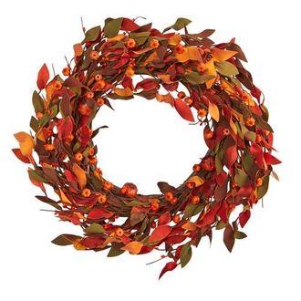 Nearly Natural 20-in Harvest Leaf and Mini Pumpkin Artificial Wreath in Orange at Nordstrom