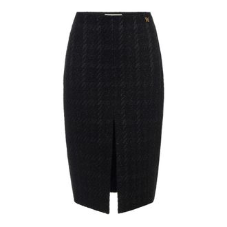 Elisabetta Franchi Tweed midi-rok met split aan de voorzijde - Dames - Rokken - Zwart - Maat: S Zijde