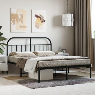 Berkfield Home Metal Bed Frame with Headboard Black 150x200 cm King Size