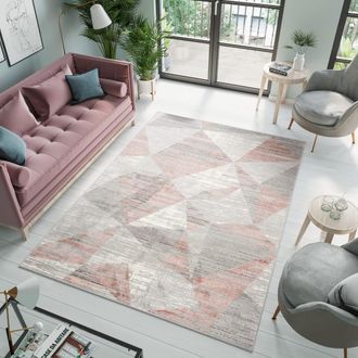 Tapiso Alfombra de poli&eacute;ster en gris claro y rosa 250x350 cm