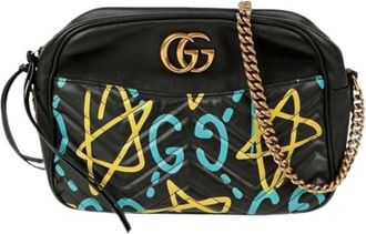 Gucci Pre-owned Cross Body Bags, female, Multicolor, Size: ONE SIZE Pre-owned GG Marmont Ghost Graffiti Small Shoulder Bag