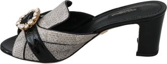 Dolce & Gabbana Womens Black Gray Exotic Leather Crystals Sandals Shoes And