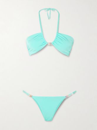 Sara Cristina Bikini In Econyl Stretch Con Scollo Allamericana E Perla Bahia - Blu