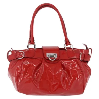 Ferragamo Gancini Patent Leather Red Patent_Leather Handbag (Pre-Owned)