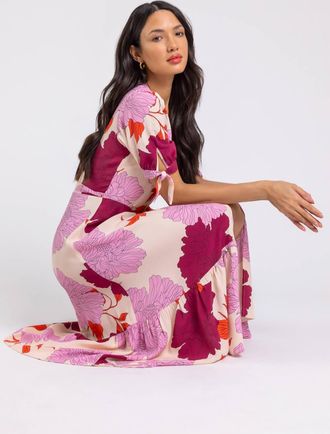 Roman Floral Frill Hem Wrap Midi Dress