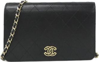 Chanel Black Leather Chain/Shoulder Wallet (Pre-Owned)