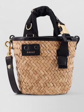 sacai raffia leather crossbody shoulder bag