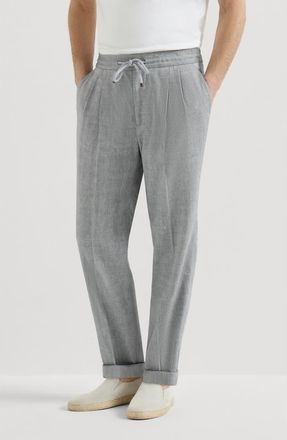 Brunello Cucinelli Trousers with drawstring and double pleats in Medium Grey at Nordstrom, Size 48 It