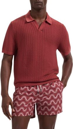 Bugatchi Pointelle Stitch Cotton & Silk Polo Sweater in Rio Red at Nordstrom, Size Xx-Large