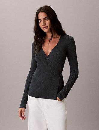 Calvin Klein Linen Blend Ribbed Wrap Cardigan