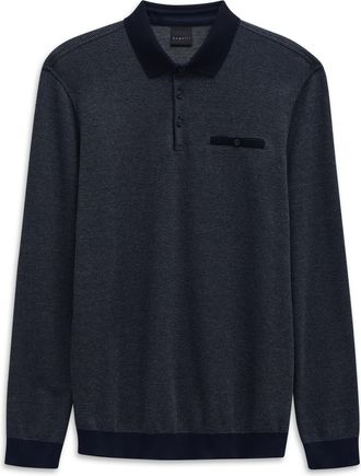 Bugatti Herren Polo shirt met lange mouwen, borstzak en knoopsluiting