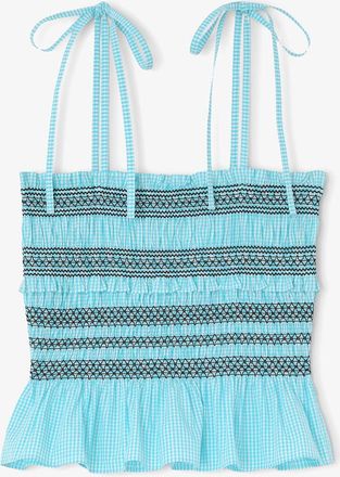 Ganni Blue Top in Check - Size 32 Organic Cotton