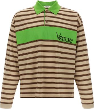Versace Gestreepte Katoenen Polo - Heren - Polos - Veelkleurig - S - Katoen - Tops