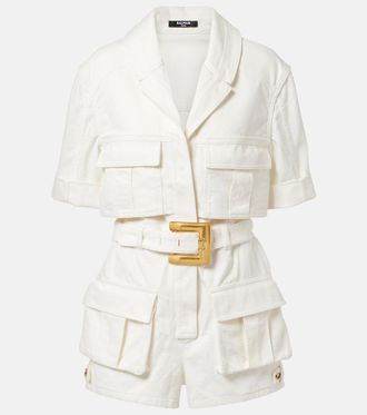 Balmain Jumpsuit corta di jeans con cintura
