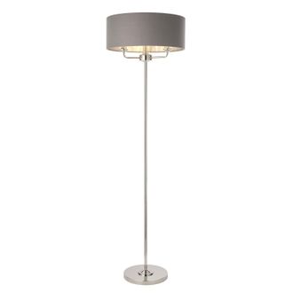 Loops Floor Lamp Light - Bright Nickel & Charcoal Fabric - 3 x 40W E14 - Base & shade in Metallics