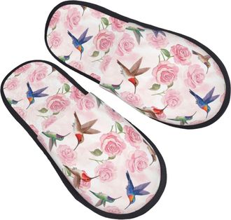 Generic Soft Cotton Slipper Men Hummingbird Rose Mens Slipper Plush Womens Slippers for Winter Family Indoor M