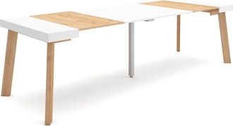 Skraut Home Mesa Consola Extensible, Mesa Comedor Plegable, 260, Para 12 Comensales, Patas De Madera, Estilo Moderno, Roble Y Blanco - Skraut Home