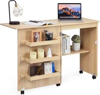 Costway Costway - Armarios De Costura Mesa Plegable Con Ruedas Mueble Para M&aacute;quina De Coser (natural Claro)