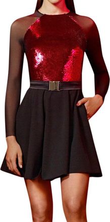 Hasan Hejazi Black & Red Sequin Skater Mini Dress Size XS
