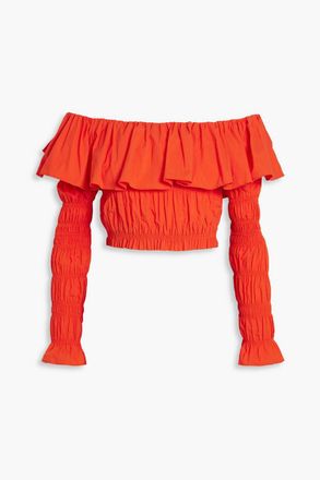 Caroline Constas Lydia schulterfreies Cropped Oberteil aus Popeline aus einer Baumwollmischung - Rot - XS