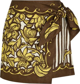 Alemais Alemais Mona Printed Hemp Mini Wrap Skirt - Yellow - 14 (UK14 / L)
