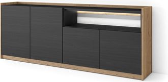Skraut Home Skraut Home - Aparador Para Sal&oacute;n, Gran Capacidad De Almacenaje, 207x37x80cm, 4 Puertas, Led, Estilo Moderno, Negro Y Roble