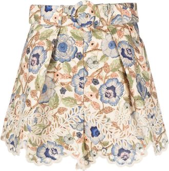 Zimmermann Junie embroidered floral-print shorts - women - Linen/Flax/Cotton/Polyester - 0 - Neutrals