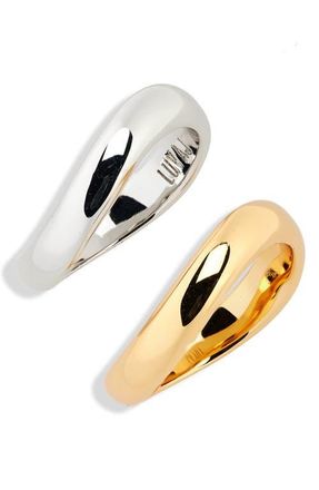 Luv AJ Set of Two Wave Stackable Rings in Gold And Silver at Nordstrom, Size 7