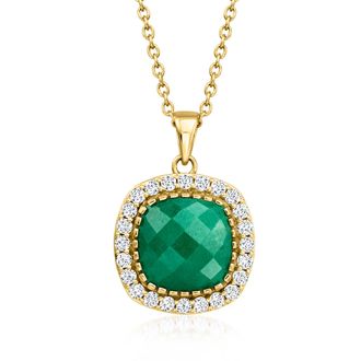 Ross-Simons Emerald and White Topaz Pendant Necklace in 18kt Gold Over Sterling