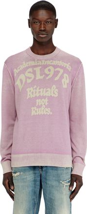 Diesel Treated cotton jumper with slogan - Knitwear - Man - Violet