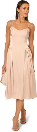 Adrianna Papell Womens Stretch Satin Midi Dress - Gold - Size 10 UK