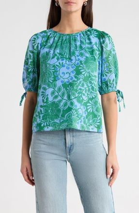 Sugarlips Tressa Floral Kareli Puff Sleeve Top in Kelly-Blue-Multi at Nordstrom, Size X-Small